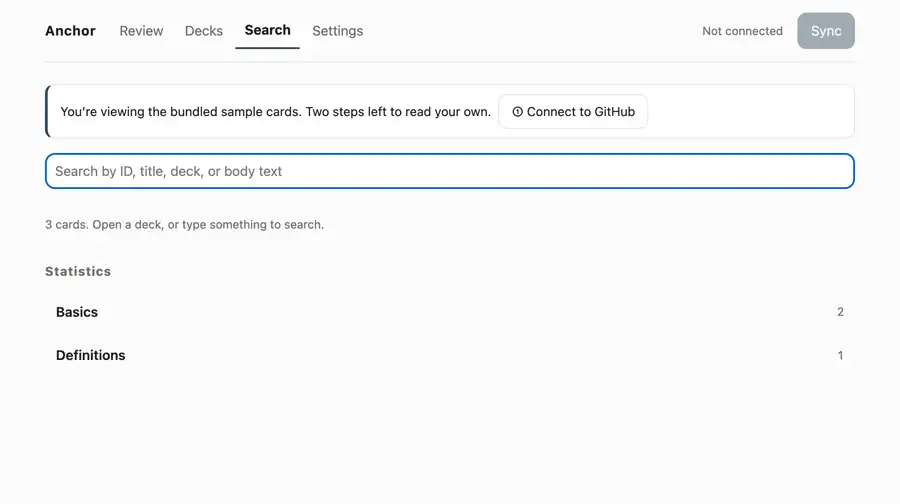 Typing into the search box narrows the list to two matching cards as you type