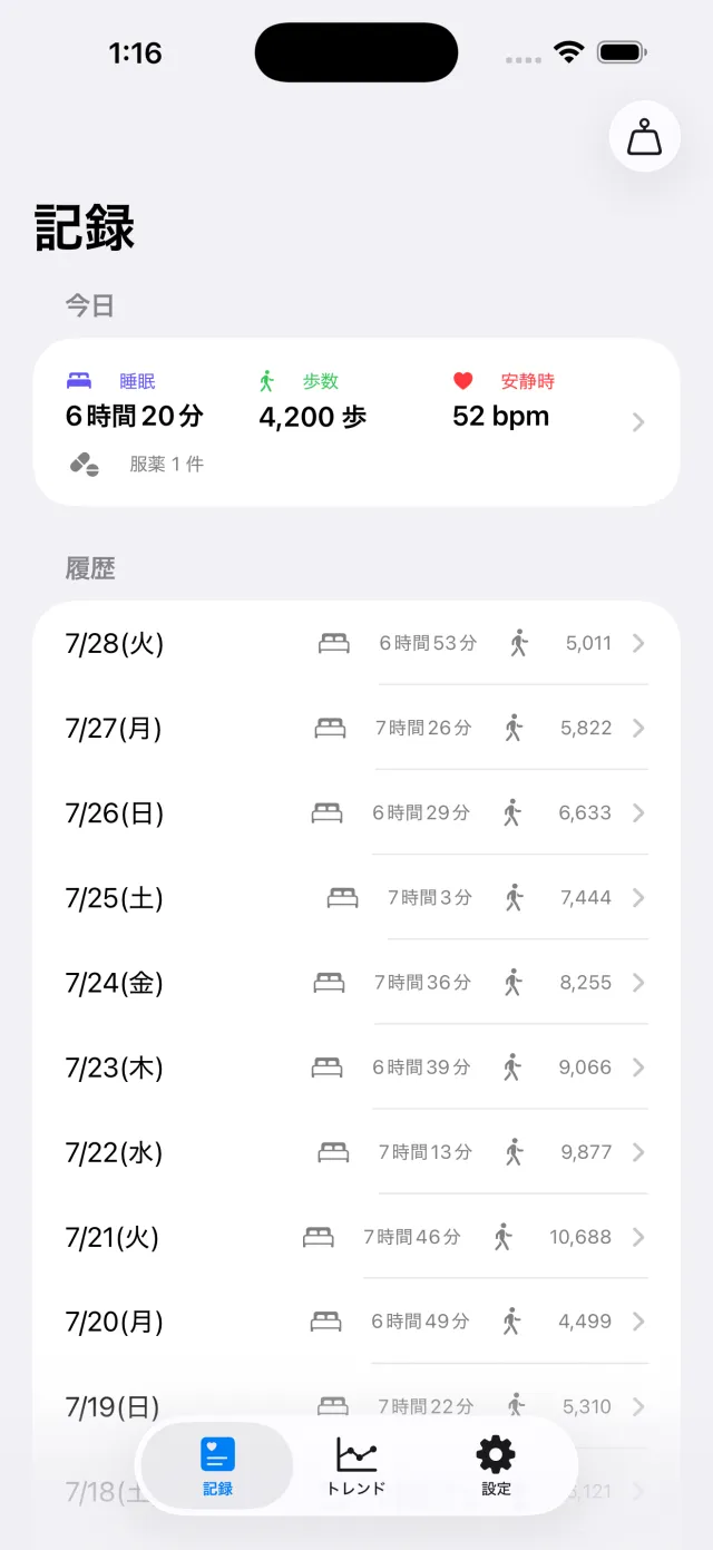Rhythm の画面:自分のデータを、自分の場所へ