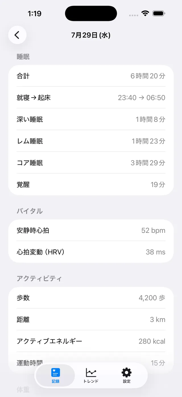 Rhythm の画面:通信も広告も課金もない